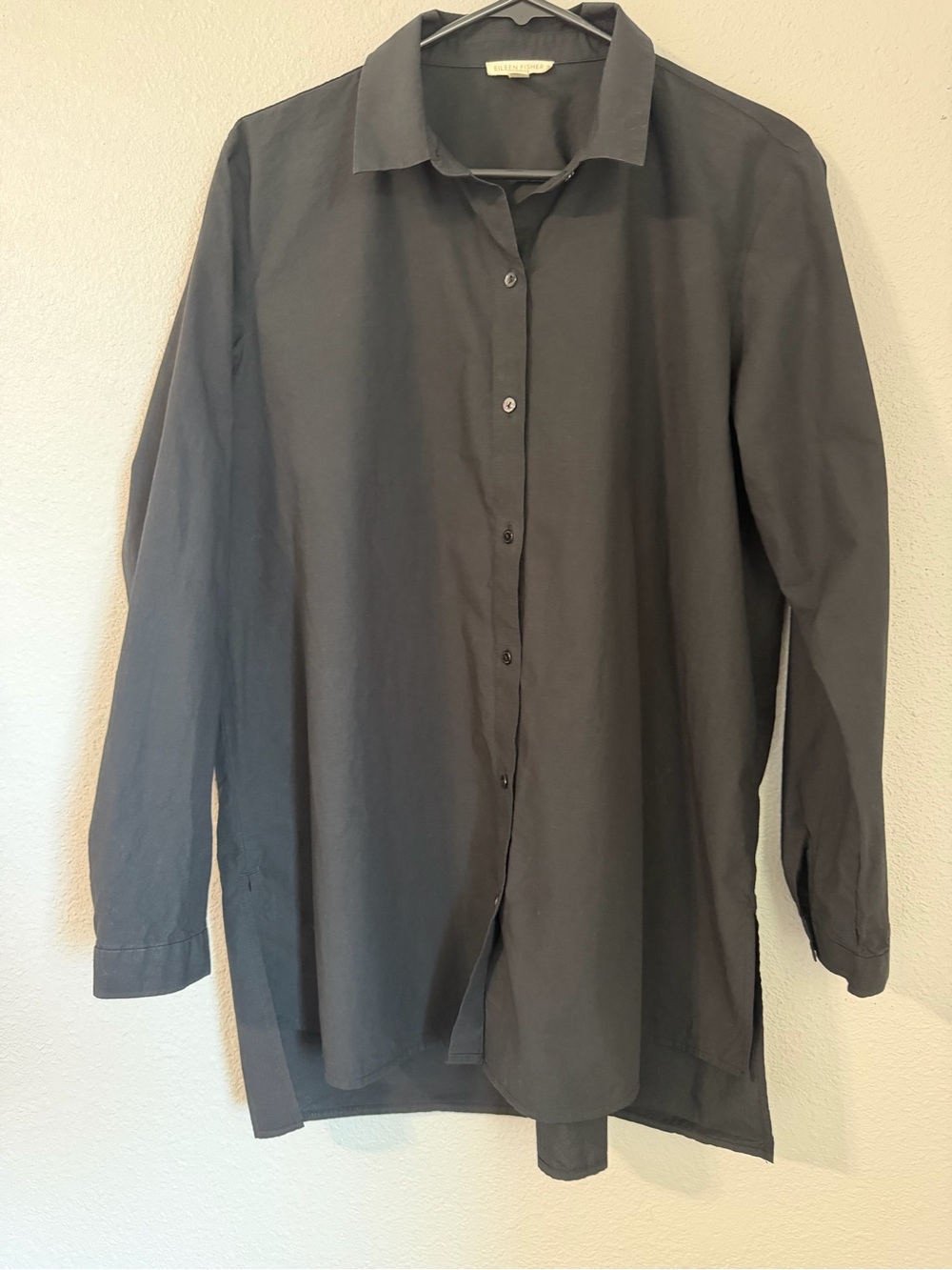 Eileen Fisher Black Organic Cotton Button Front Shirt - Picture 2 of 10